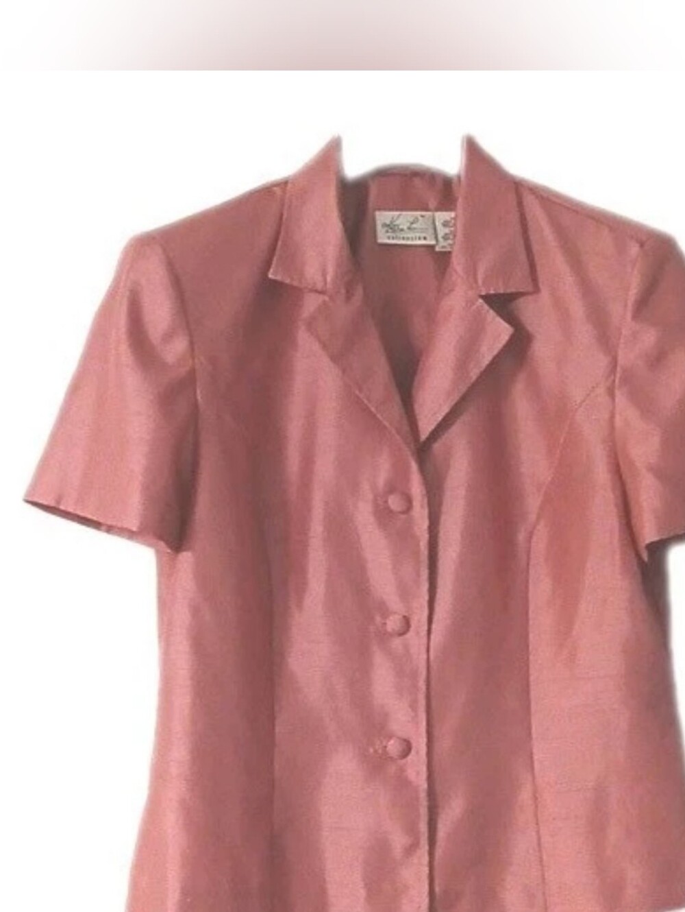Kathie Lee Size 14 Top Pink Satin Short Sleeves Tailored Button Down